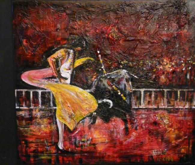 Painting titled "La corrida" by Nikkos, Original Artwork