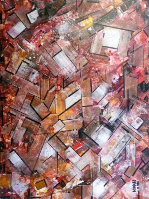 Peinture intitulée "Eclats rosacés et l…" par Nikkos, Œuvre d'art originale