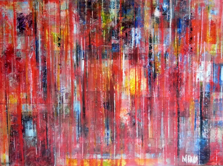 Painting titled "Red pulsion  Nikkos" by Nikkos, Original Artwork, Oil