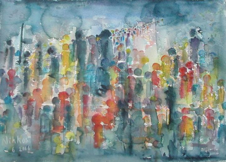 Peinture intitulée "La foule immense…" par Nikkos, Œuvre d'art originale