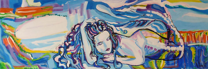 Painting titled "Blue Mermaid" by Nikky, Original Artwork, Acrylic