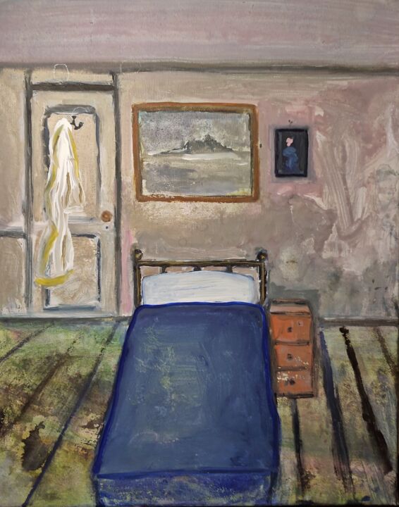 Ζωγραφική με τίτλο "Interior with bed" από Niklas Nydahl, Αυθεντικά έργα τέχνης, Ακουαρέλα
