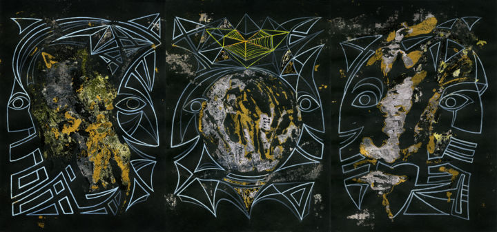 Malerei mit dem Titel "Triptych "Profiles"…" von Nikned, Original-Kunstwerk, Gouache