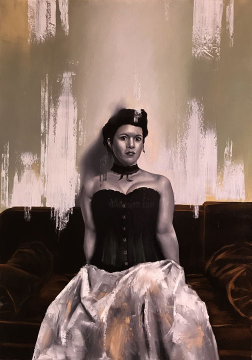 Pittura intitolato "femme sur canapé" da Niko Sourigues, Opera d'arte originale, Olio