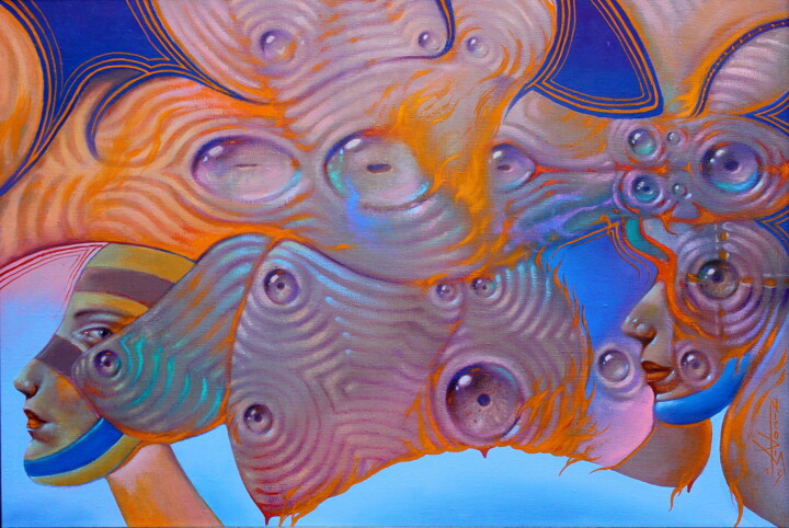 Картина под названием ""Женщина бабочка"" - Никодим Лейбгам, Подлинное произведение искусства, Масло