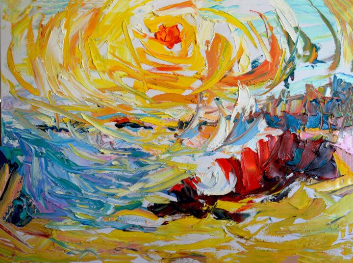 Painting titled "The Sun and Sea" by Nikol Aghababyan, Original Artwork, Oil