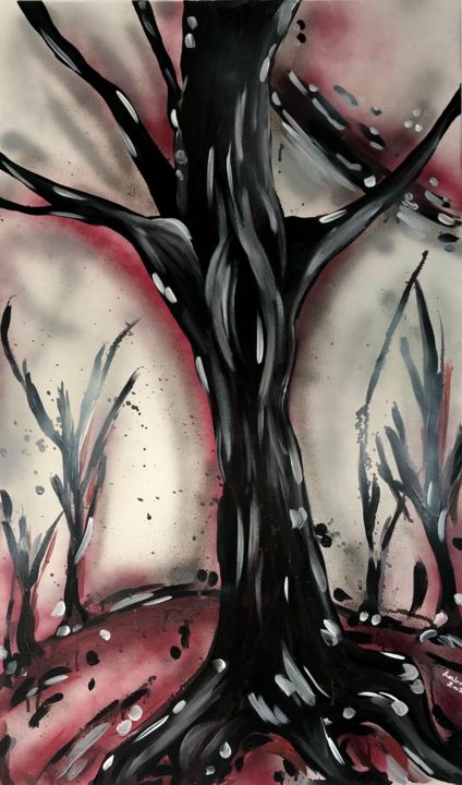Painting titled "Tree in red" by Nikol Valdman, Original Art, Acrylic