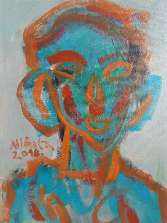 Картина под названием "Self-portrait - Me…" - Nikola Durdevic, Подлинное произведение искусства, Акрил Установлен на Деревян…