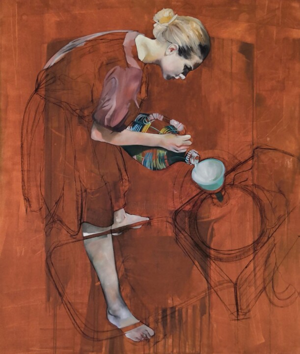 Ζωγραφική με τίτλο "Girl with demijohn" από Nikola Magdolen, Αυθεντικά έργα τέχνης, Λάδι