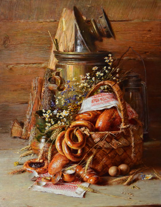 Картина под названием ""Бабушкина корзинка…" - Юрий Викторович Николаев, Подлинное произведение искусства, Масло