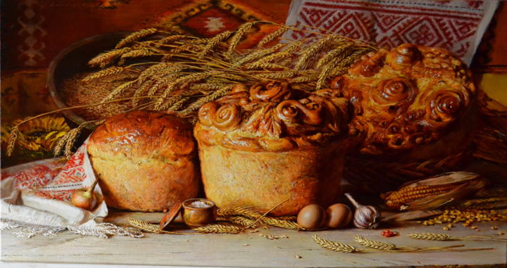 Pintura intitulada "Праздничный хлеб" por Iurii Viktorovich Nikolaev, Obras de arte originais