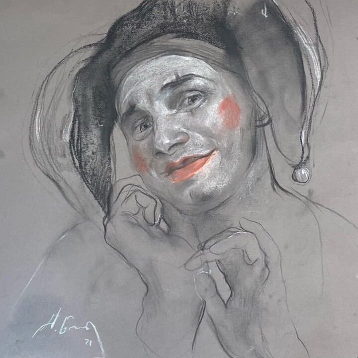 Painting titled "Clown" by Nikolai / Nikolay Blokhin, Original Artwork, Pastel