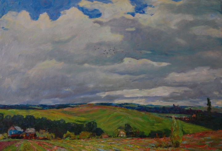 Painting titled "Clouds" by Nikolai Chebotaru, Original Artwork, Oil