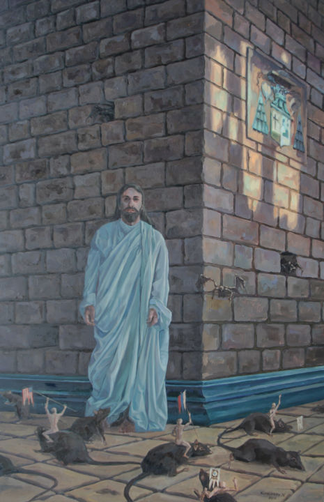 Peinture intitulée "Jesus redempteur" par Nikolai Kupriakov, Œuvre d'art originale, Huile