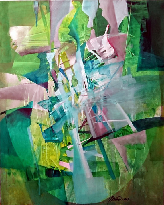 Peinture intitulée "green winter dream" par Nikolai Taidakov, Œuvre d'art originale, Acrylique