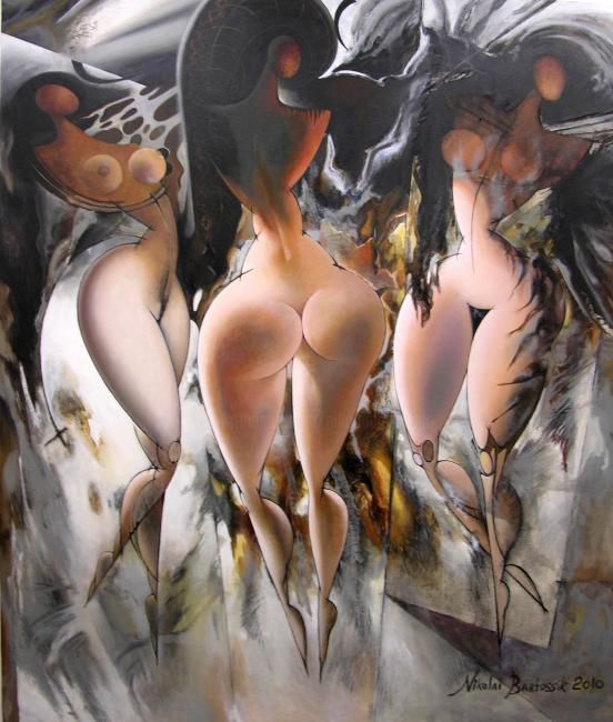 Malarstwo zatytułowany „THREE GRACIE” autorstwa Nikolai Bartossik, Oryginalna praca, Akryl