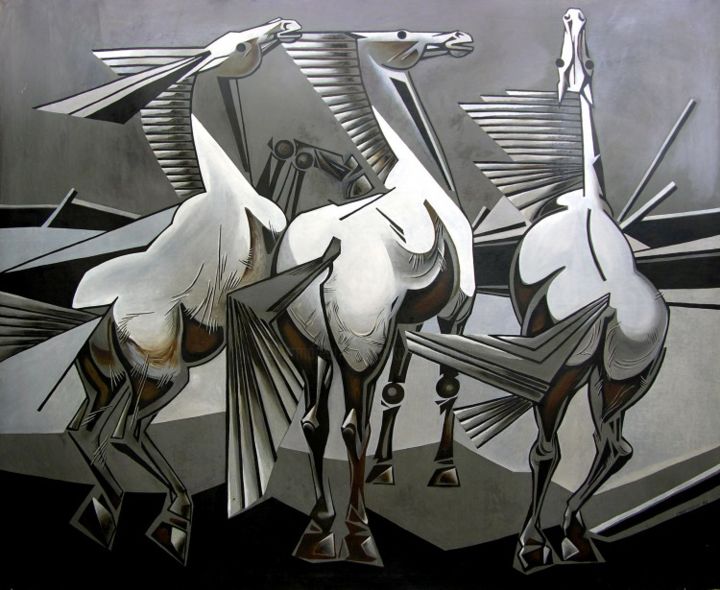 Pintura intitulada "HORSES" por Nikolai Bartossik, Obras de arte originais, Óleo