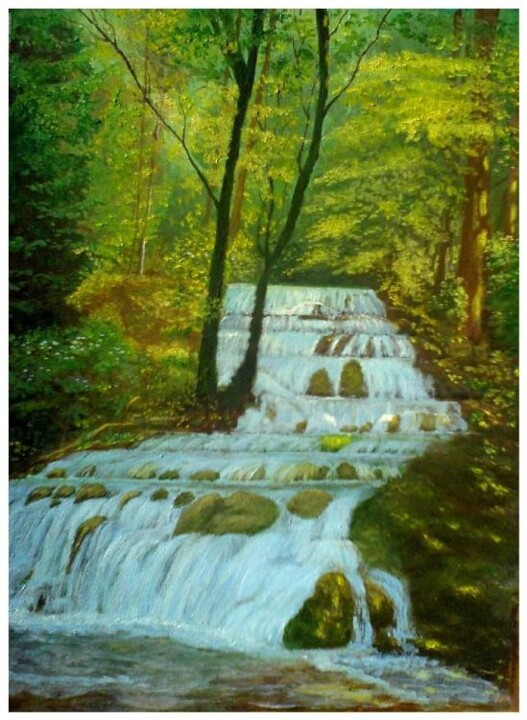 Painting titled "Forest's river" by Nikolaj Orobej, Original Artwork, Oil