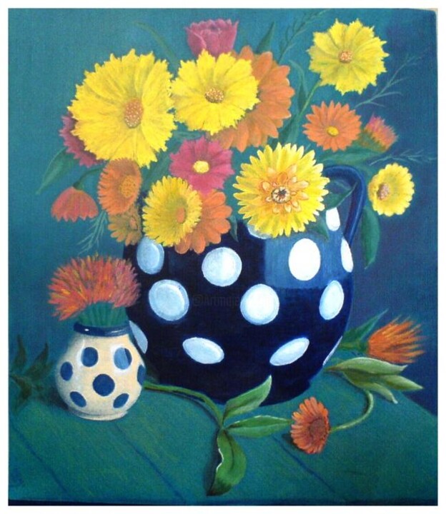 Painting titled "Autumn Flowers" by Nikolaj Orobej, Original Artwork
