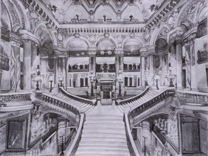 Drawing titled "Opera Garnier, Paris" by Nikolaos Triantafyllou, Original Artwork, Graphite