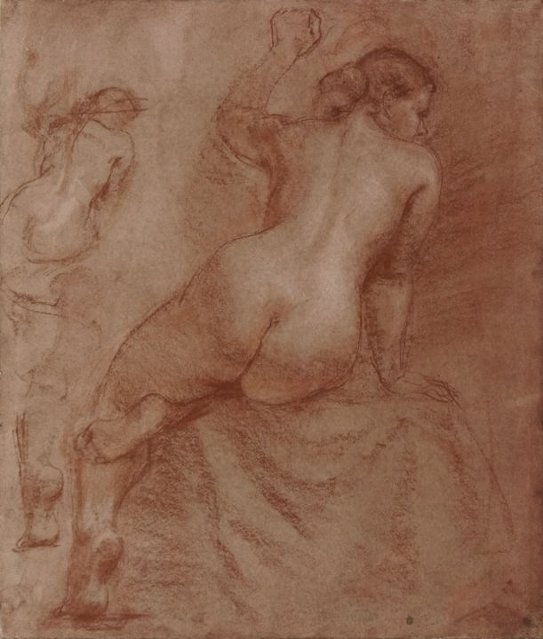 Drawing titled "Sitting female nude." by Nikolai Shatalov, Original Artwork, Charcoal