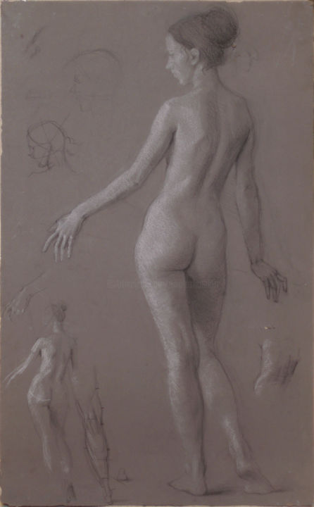 Drawing titled "Female nude." by Nikolai Shatalov, Original Artwork, Chalk