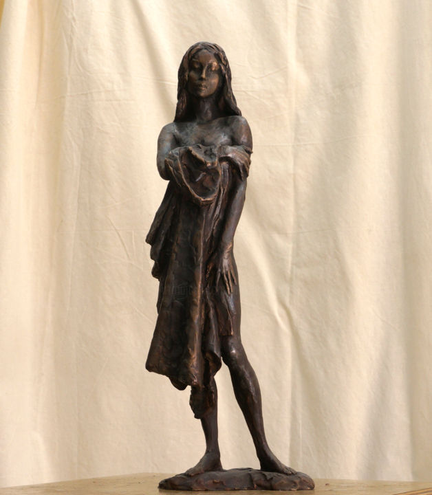 Γλυπτική με τίτλο "Girl with drappery" από Николай Шаталов, Αυθεντικά έργα τέχνης, Μπρούντζος