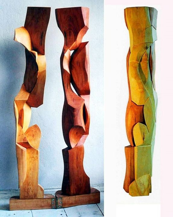 Scultura intitolato "bewegliches diptych…" da Nikolaus Weiler, Opera d'arte originale, Legno