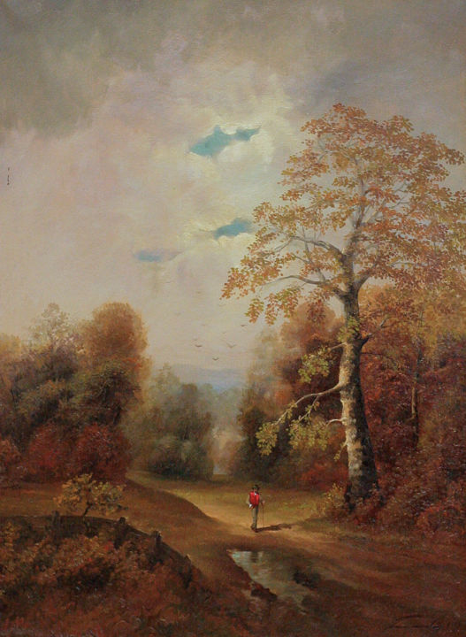Painting titled "Autumn" by Nikolay Biryukov, Original Artwork, Oil