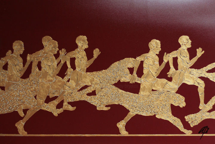 Pittura intitolato "Running With Cheeta…" da Nikolay Biryukov, Opera d'arte originale, Acrilico