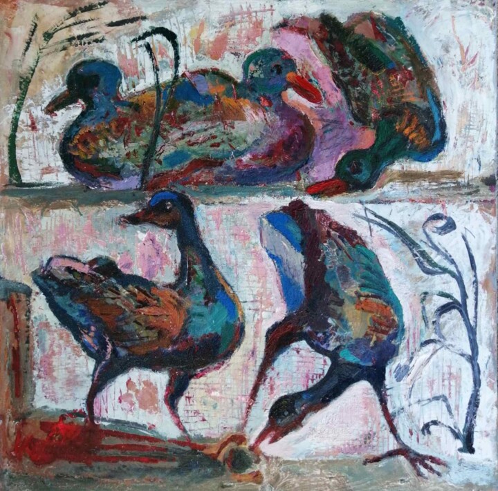 Painting titled "Birds" by Nikolay Hristozov (Caesar), Original Artwork, Oil