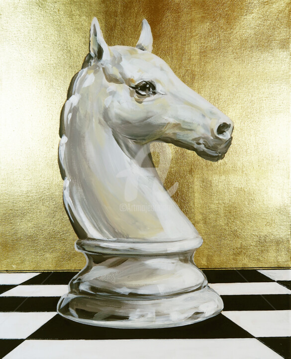 Painting titled "WHITE HORSE" by Nikolay Kharitonov, Original Artwork, Acrylic Mounted on Wood Stretcher frame