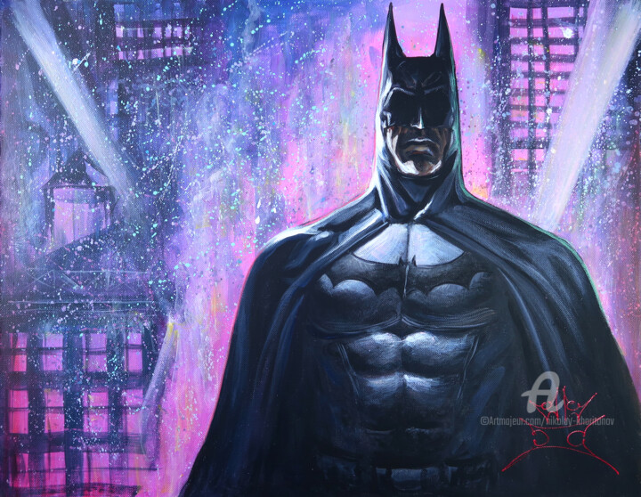 Painting titled "BATMAN" by Nikolay Kharitonov, Original Artwork, Acrylic Mounted on Wood Stretcher frame