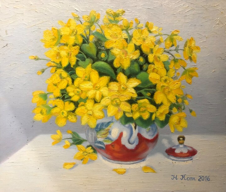 Painting titled "Still Life Yellow D…" by Nikolay Kot, Original Artwork, Oil