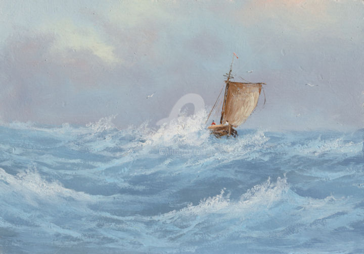 Painting titled "Old SailBoat" by Nikolay Lyamin, Original Artwork, Oil