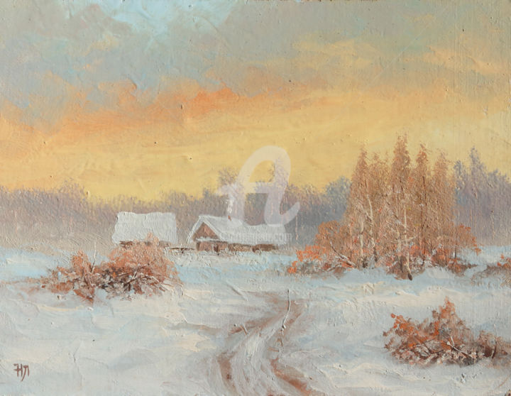 Painting titled "Yellow sunset" by Nikolay Lyamin, Original Artwork, Oil