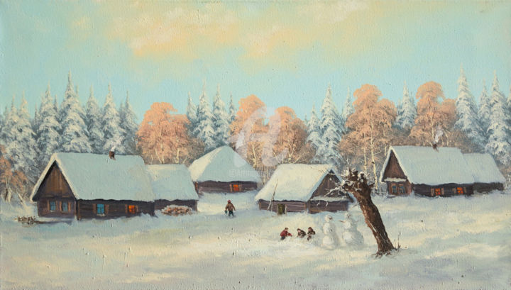 Painting titled "Snow fun" by Nikolay Lyamin, Original Artwork, Oil