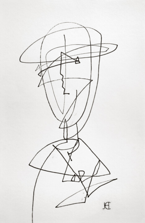 Drawing titled "Abstract Face" by Nikolay Starostenko, Original Artwork, Marker