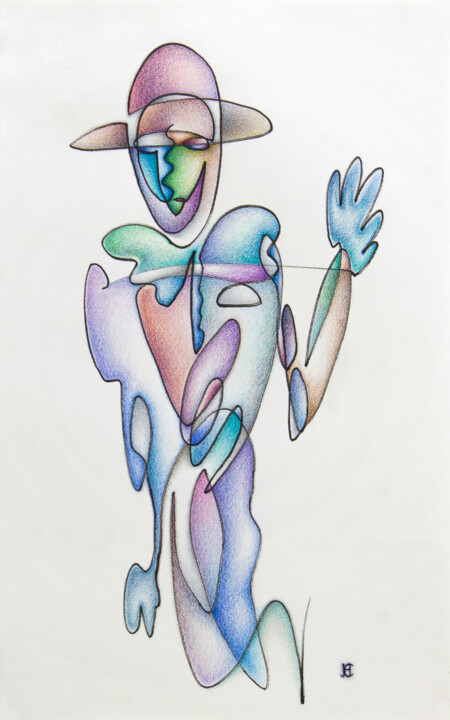 Drawing titled "Genie" by Nikolay Starostenko, Original Artwork, Conté