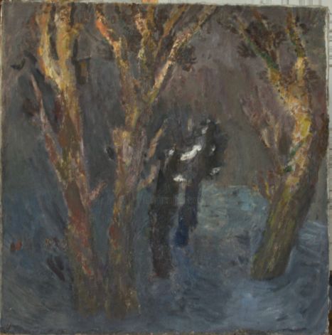 Painting titled "Зимний вечер" by Nikolay Tugilin, Original Artwork, Oil