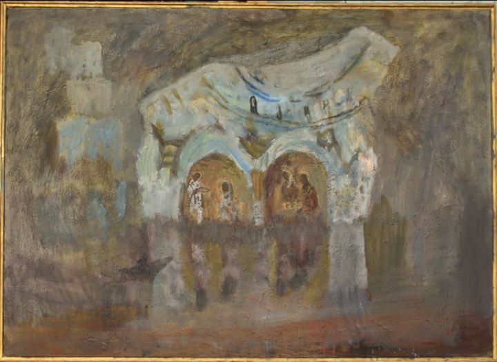 Painting titled "Затопленная деревня" by Nikolay Tugilin, Original Artwork, Oil