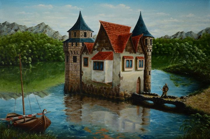 Painting titled "border-castle-nikol…" by Nikolay Velikiy, Original Artwork, Oil