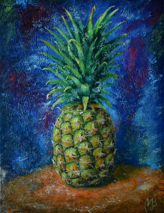 Painting titled "Pineapple. Oil on c…" by Nikolay Velikiy, Original Artwork, Oil