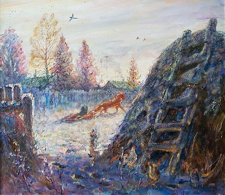 Painting titled "Zimka" by Nikolay Klyagin, Original Artwork, Oil