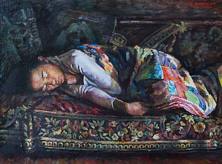 Painting titled "Sleep" by Nikolay Klyagin, Original Artwork, Oil