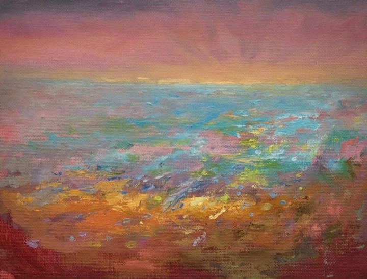 Painting titled "Море на закате" by Nikolay Shallow, Original Artwork, Oil
