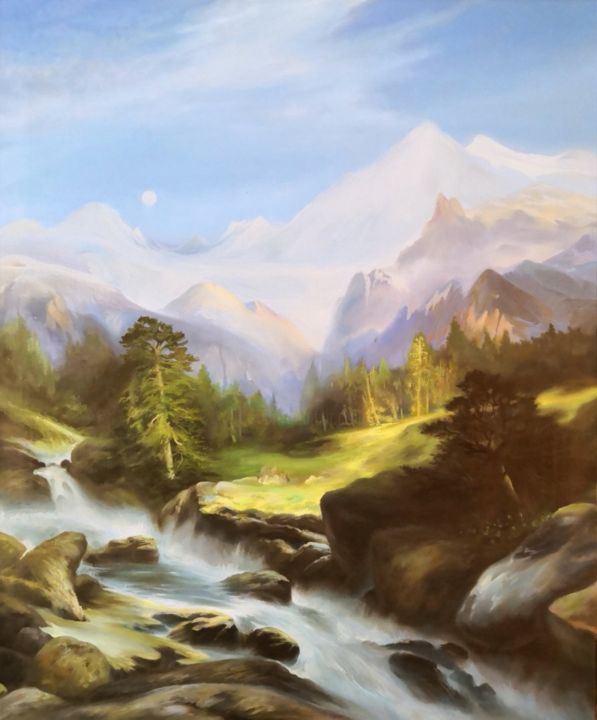 Painting titled "Valley" by Nikolay Shallow, Original Artwork, Oil