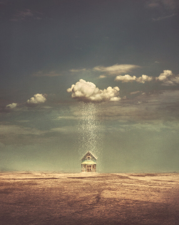 Arte digital titulada "House in rain" por Nikolina Petolas, Obra de arte original, Fotografía manipulada