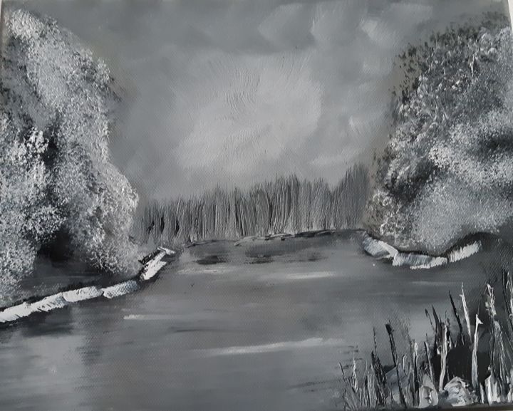 Ζωγραφική με τίτλο "Lac d'hiver" από Русен Николов, Αυθεντικά έργα τέχνης, Λάδι