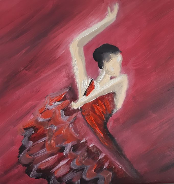 Painting titled "Flamenco" by Rusen Nikolov, Original Artwork, Oil